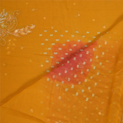 Sanskriti Vintage Long Dark Red/Mustard Dupatta/Stole Pure Georgette Silk Beaded