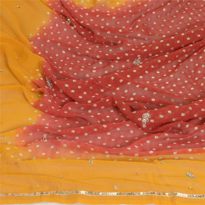 Sanskriti Vintage Long Dark Red/Mustard Dupatta/Stole Pure Georgette Silk Beaded