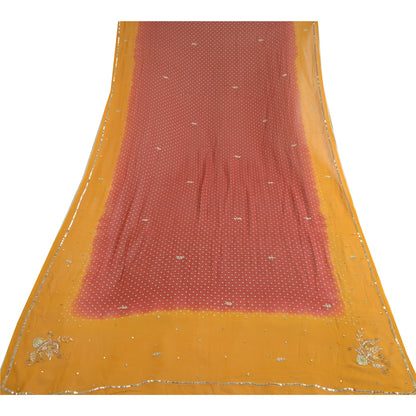 Sanskriti Vintage Long Dark Red/Mustard Dupatta/Stole Pure Georgette Silk Beaded