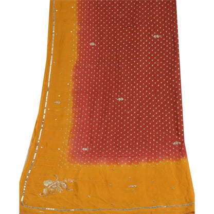 Sanskriti Vintage Long Dark Red/Mustard Dupatta/Stole Pure Georgette Silk Beaded