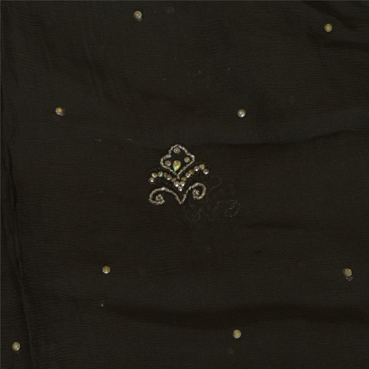 Sanskriti Vintage Long Black Dupatta/Stole Pure Chiffon Silk Hand Beaded Scarves