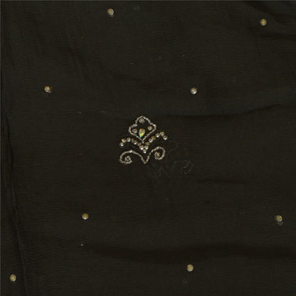 Sanskriti Vintage Long Black Dupatta/Stole Pure Chiffon Silk Hand Beaded Scarves