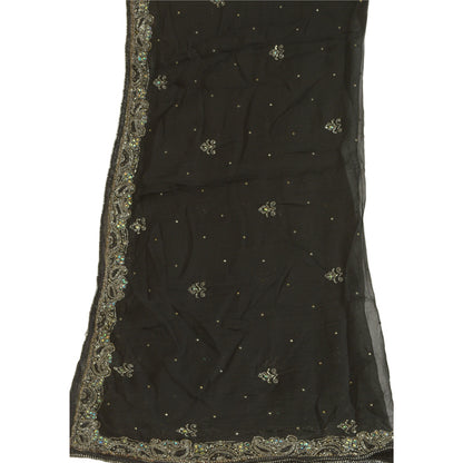 Sanskriti Vintage Long Black Dupatta/Stole Pure Chiffon Silk Hand Beaded Scarves