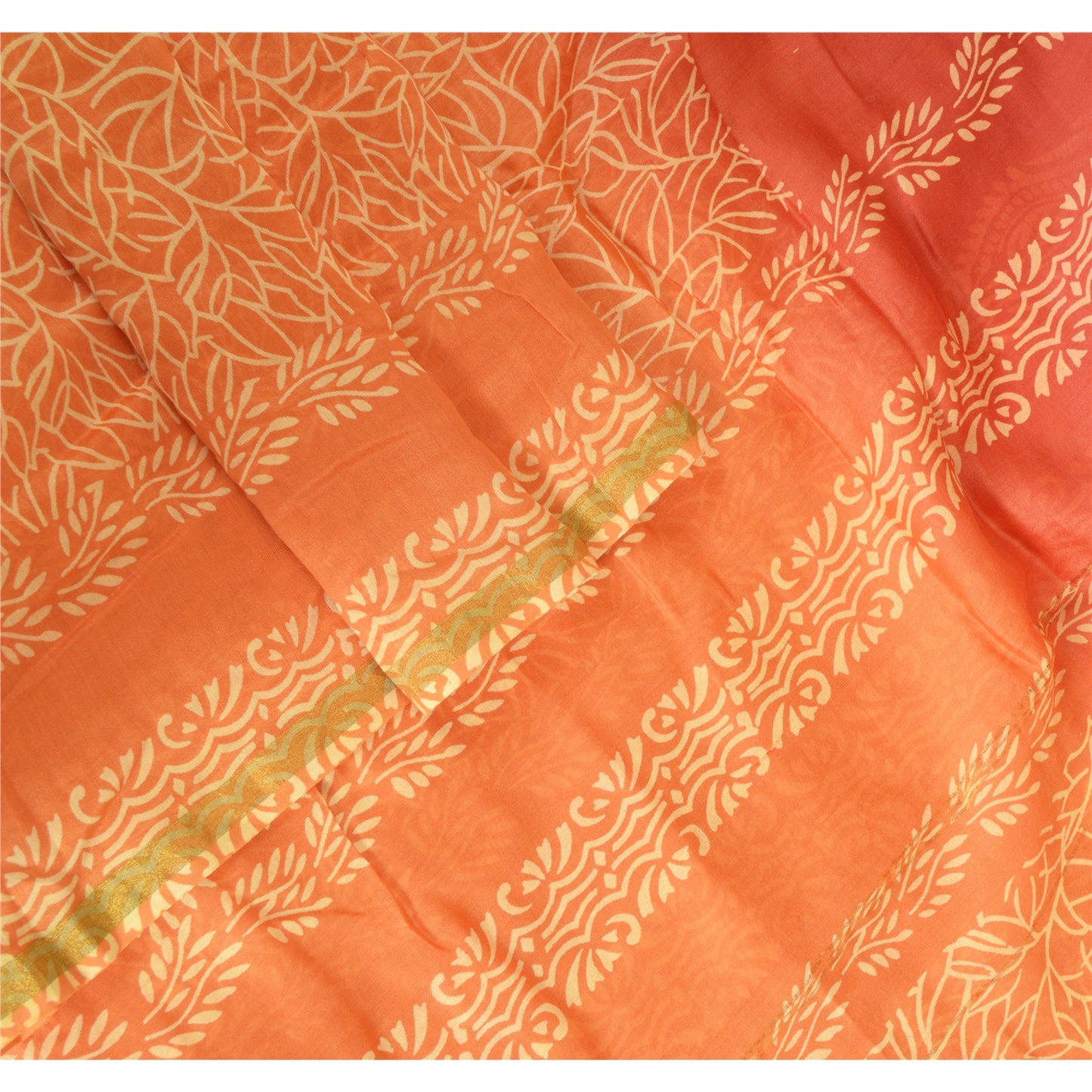 Sanskriti Vintage Long Dupatta Stole Cotton Silk Saffron/Brick Red Block Printed