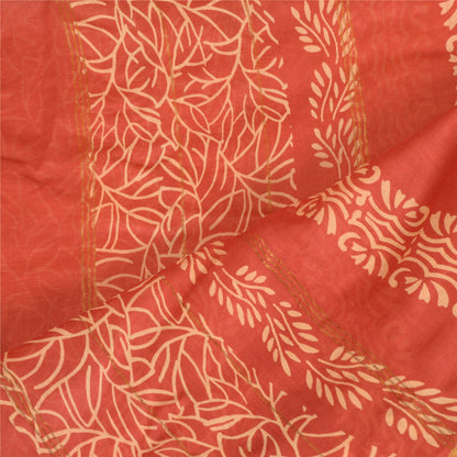 Sanskriti Vintage Long Dupatta Stole Cotton Silk Saffron/Brick Red Block Printed
