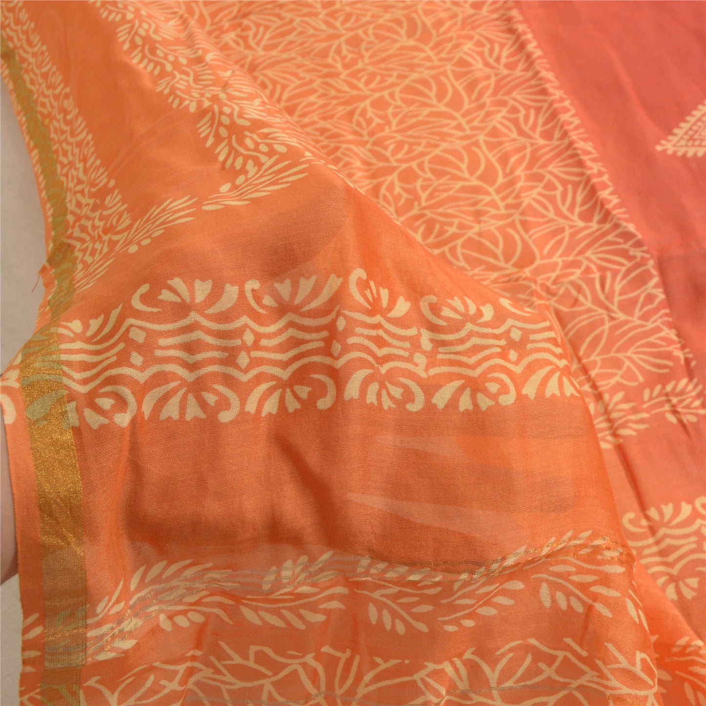 Sanskriti Vintage Long Dupatta Stole Cotton Silk Saffron/Brick Red Block Printed