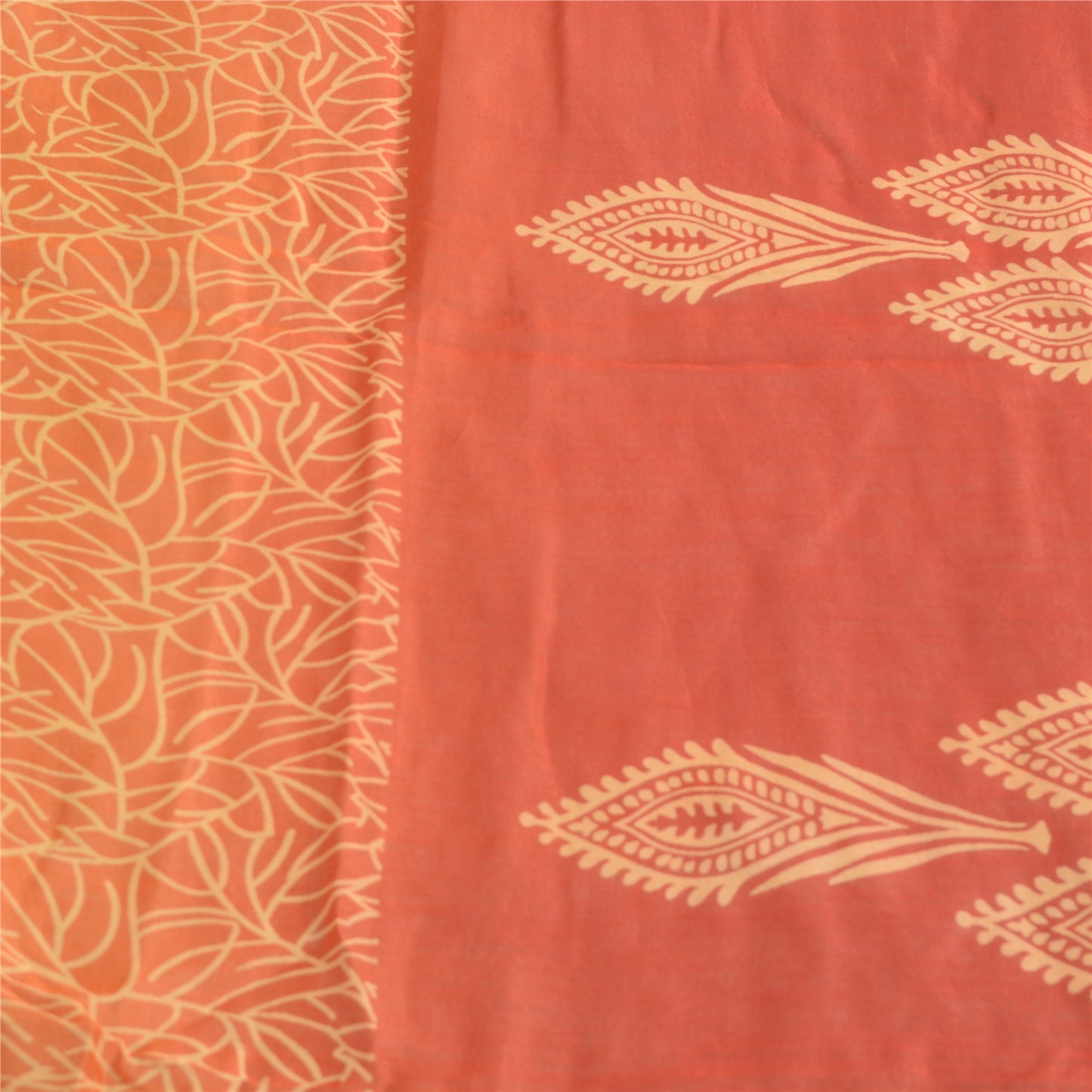 Sanskriti Vintage Long Dupatta Stole Cotton Silk Saffron/Brick Red Block Printed