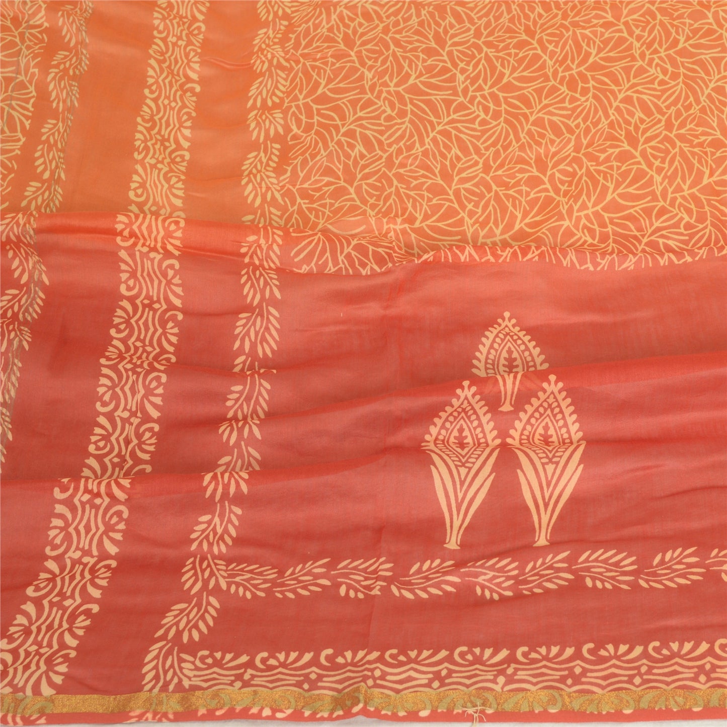 Sanskriti Vintage Long Dupatta Stole Cotton Silk Saffron/Brick Red Block Printed