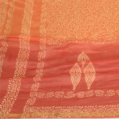Sanskriti Vintage Long Dupatta Stole Cotton Silk Saffron/Brick Red Block Printed