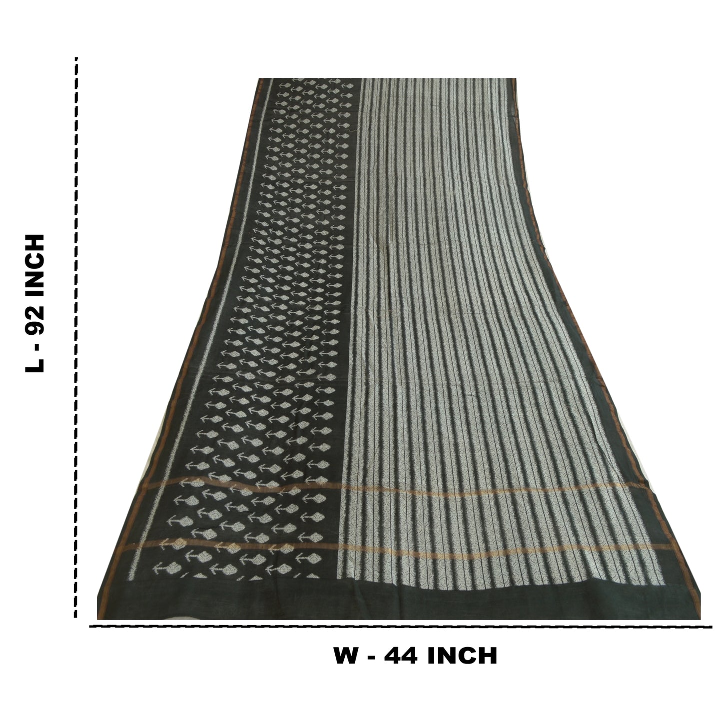 Санскрити Винтаж Длинный Дупатта Палантин Хлопок Шелк Черно-Белый Печатный Хиджаб