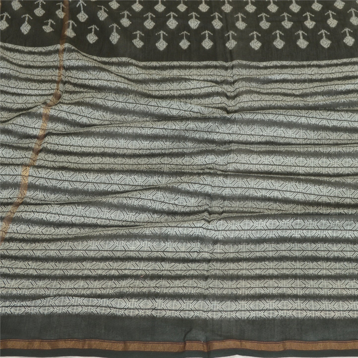 Санскрити Винтаж Длинный Дупатта Палантин Хлопок Шелк Черно-Белый Печатный Хиджаб