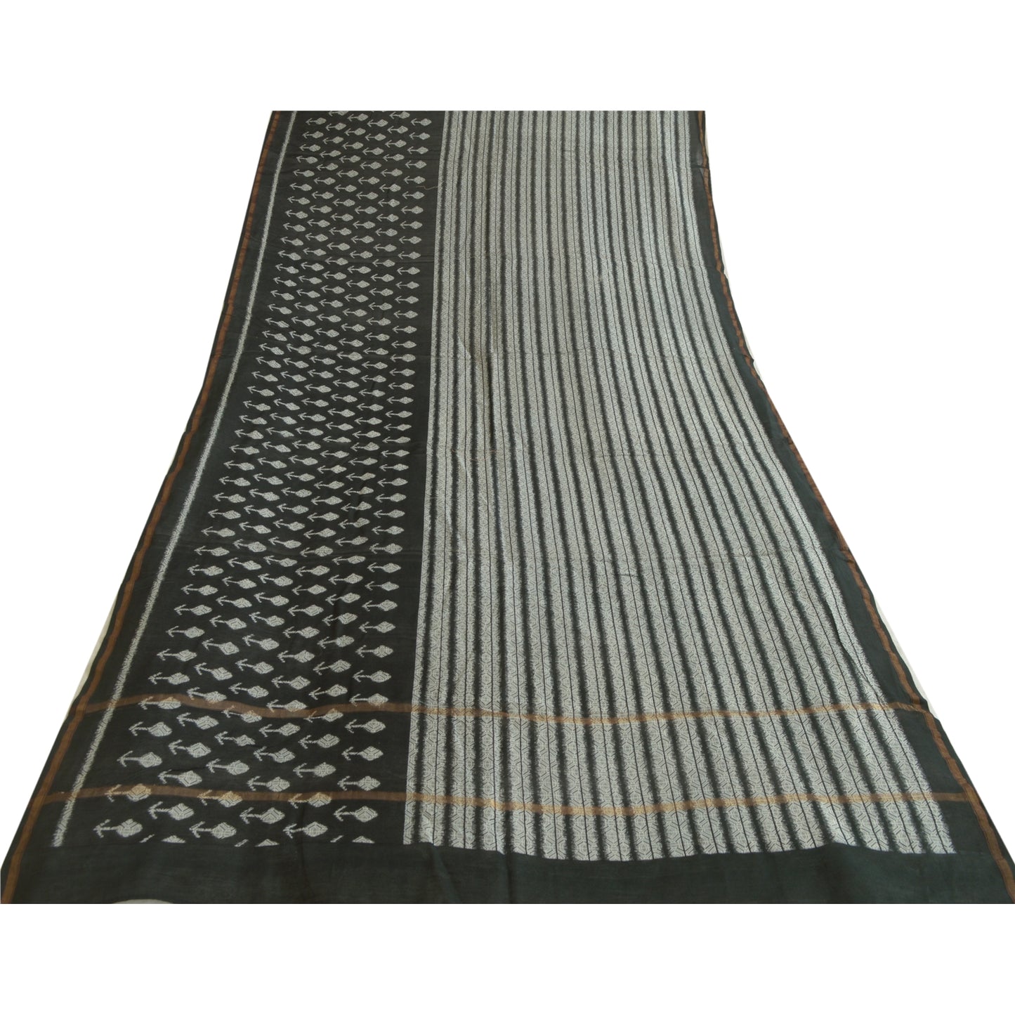 Санскрити Винтаж Длинный Дупатта Палантин Хлопок Шелк Черно-Белый Печатный Хиджаб