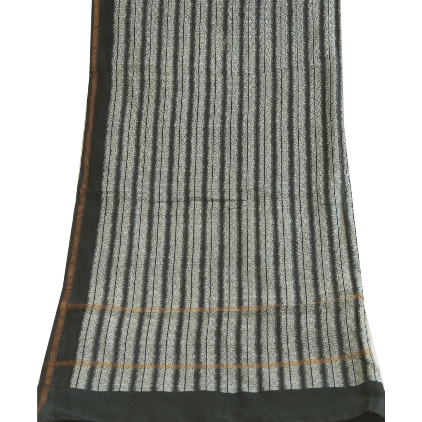 Санскрити Винтаж Длинный Дупатта Палантин Хлопок Шелк Черно-Белый Печатный Хиджаб