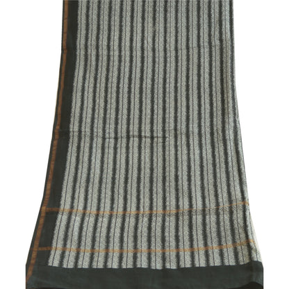 Санскрити Винтаж Длинный Дупатта Палантин Хлопок Шелк Черно-Белый Печатный Хиджаб