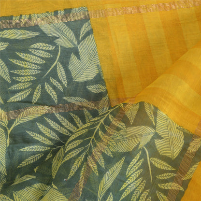 Sanskriti Vintage Lang Dupatta Stola Bomuld Silke Safran/Grøn Trykt Vævet