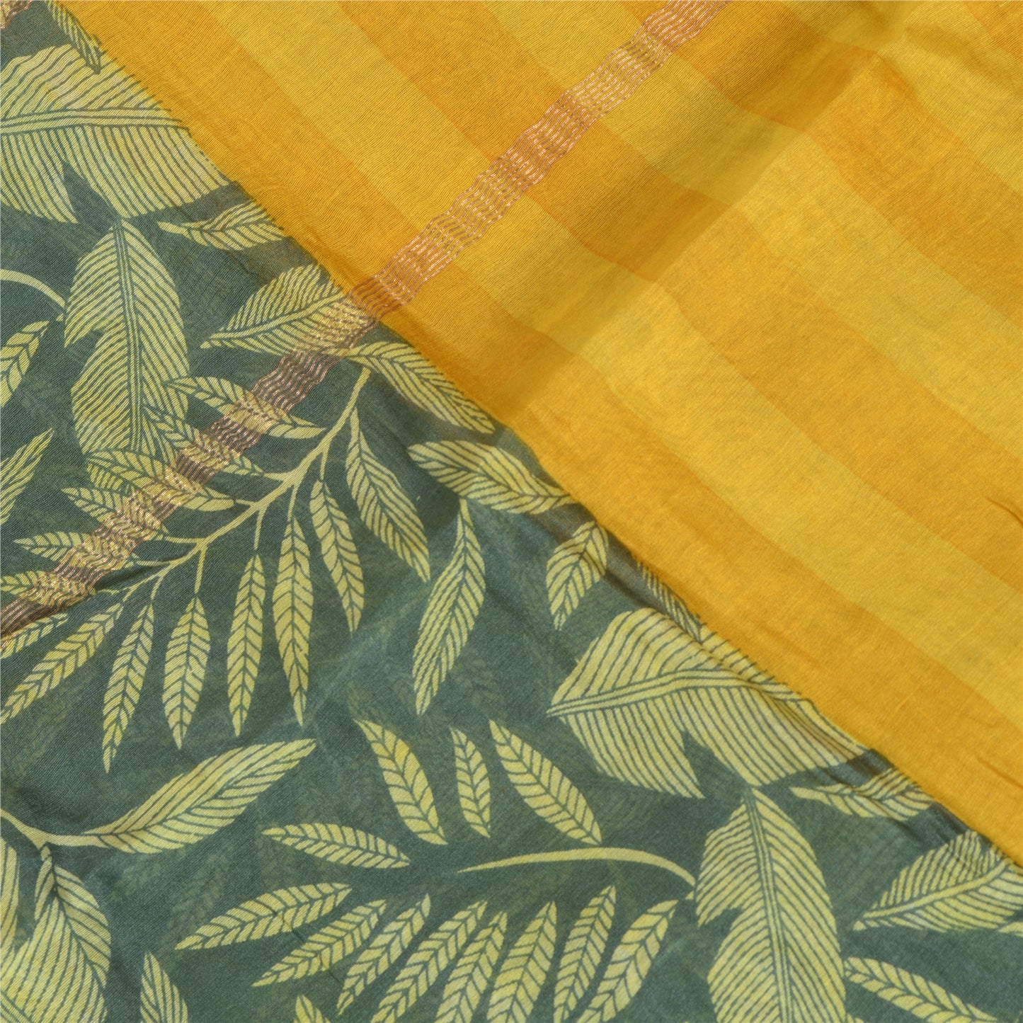 Sanskriti Vintage Lang Dupatta Stola Bomuld Silke Safran/Grøn Trykt Vævet