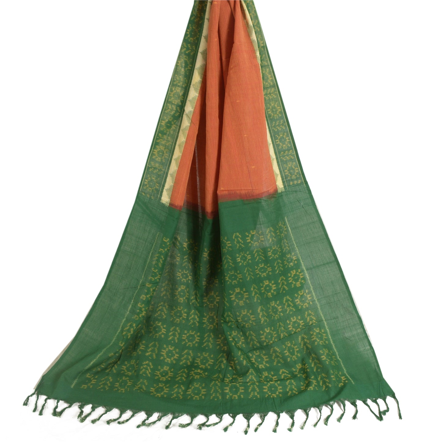 Санскритский винтажный длинный палантин зеленый/красный из чистого хлопка самбалпури икат хиджаб