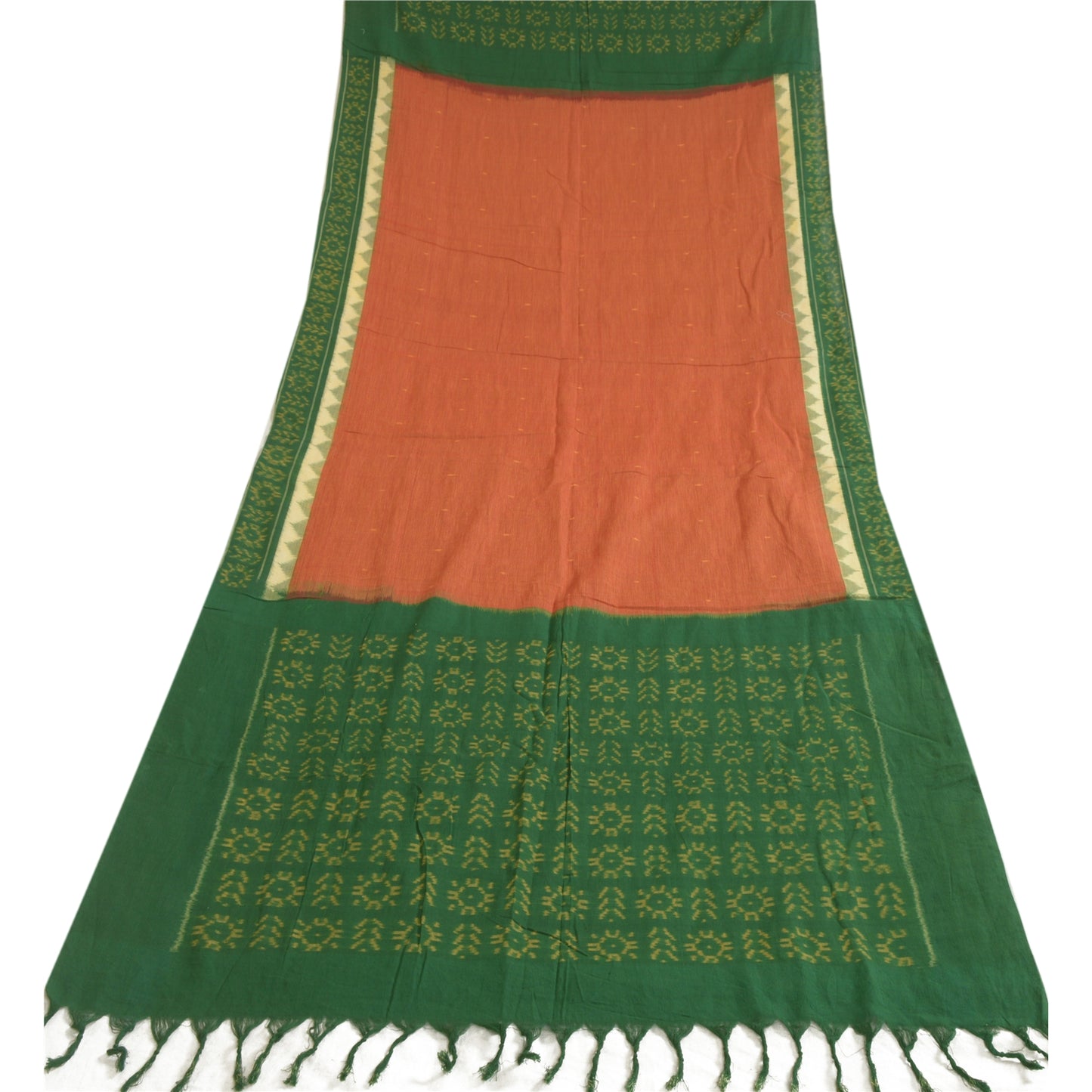 Санскритский винтажный длинный палантин зеленый/красный из чистого хлопка самбалпури икат хиджаб
