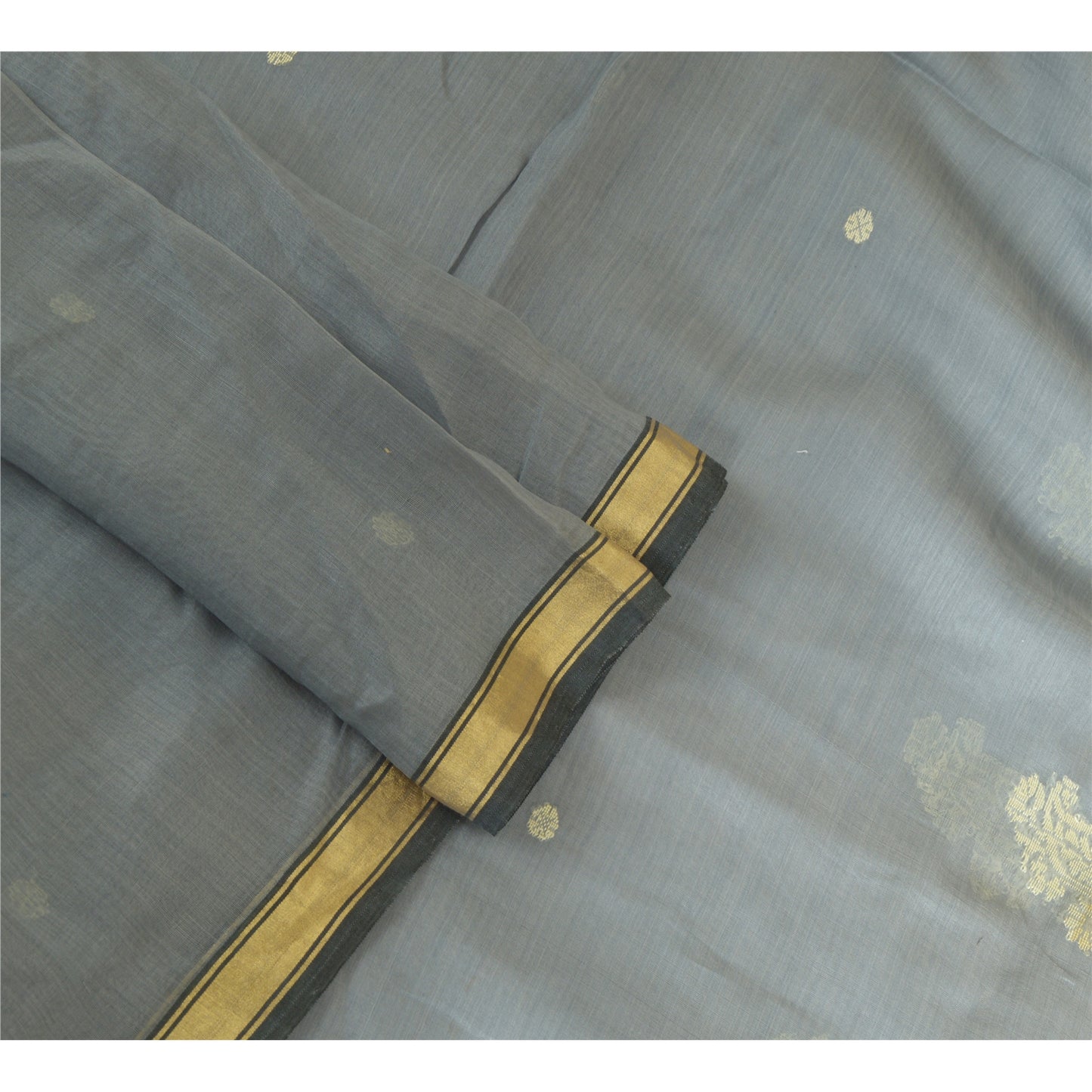 Sanskriti Vintage Long Grey Dupatta/Stole Cotton Silk Hand-Woven Tant Scarves