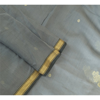 Sanskriti Vintage Long Grey Dupatta/Stole Cotton Silk Hand-Woven Tant Scarves