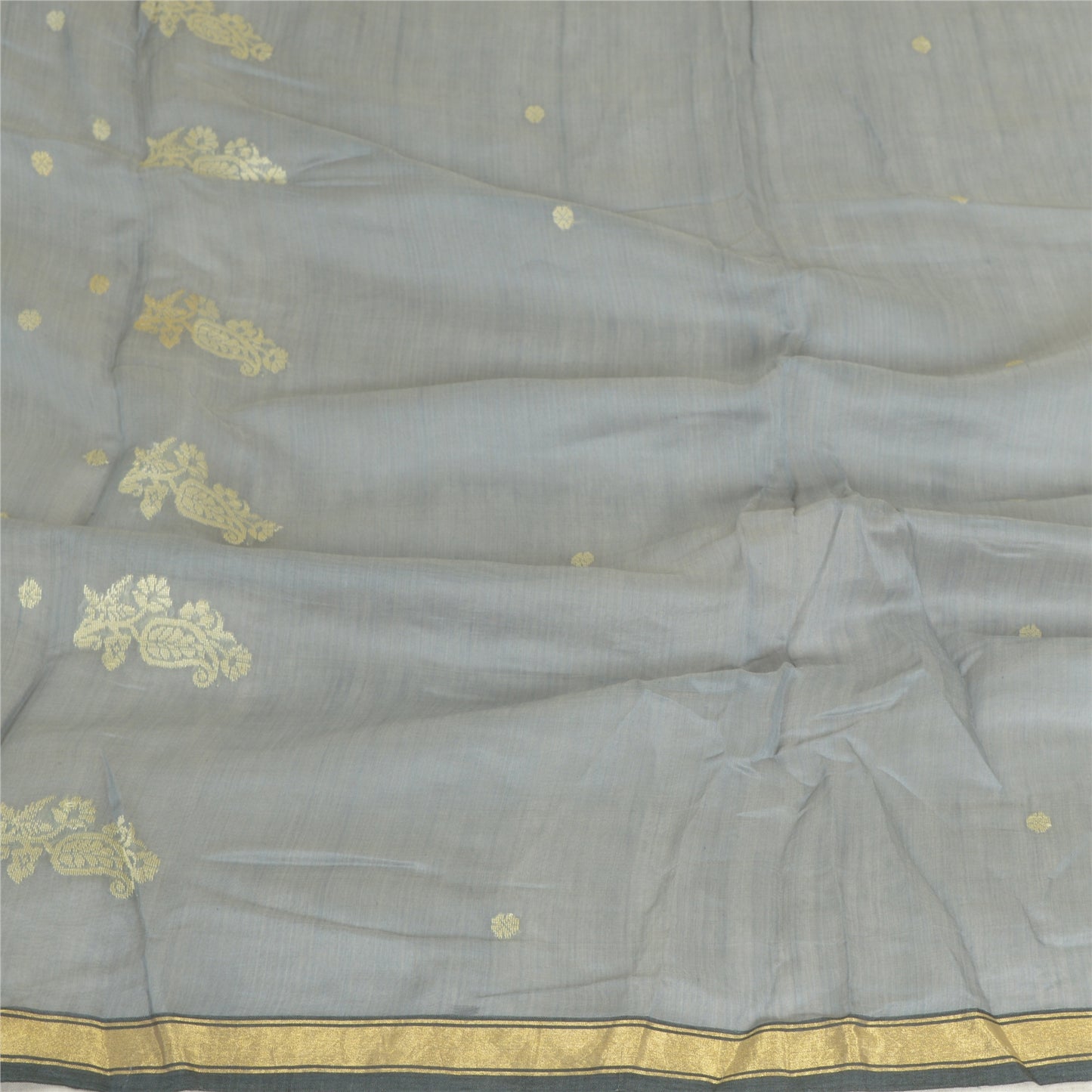Sanskriti Vintage Long Grey Dupatta/Stole Cotton Silk Hand-Woven Tant Scarves
