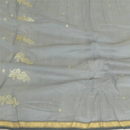 Sanskriti Vintage Long Grey Dupatta/Stole Cotton Silk Hand-Woven Tant Scarves