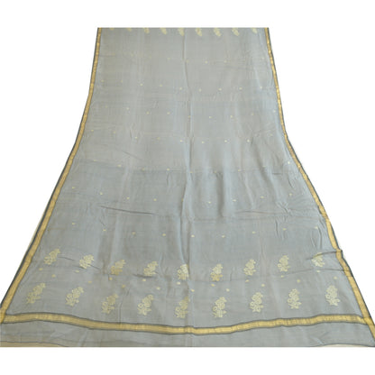 Sanskriti Vintage Long Grey Dupatta/Stole Cotton Silk Hand-Woven Tant Scarves