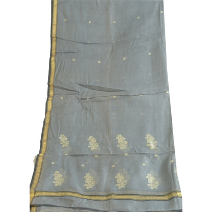 Sanskriti Vintage Long Grey Dupatta/Stole Cotton Silk Hand-Woven Tant Scarves