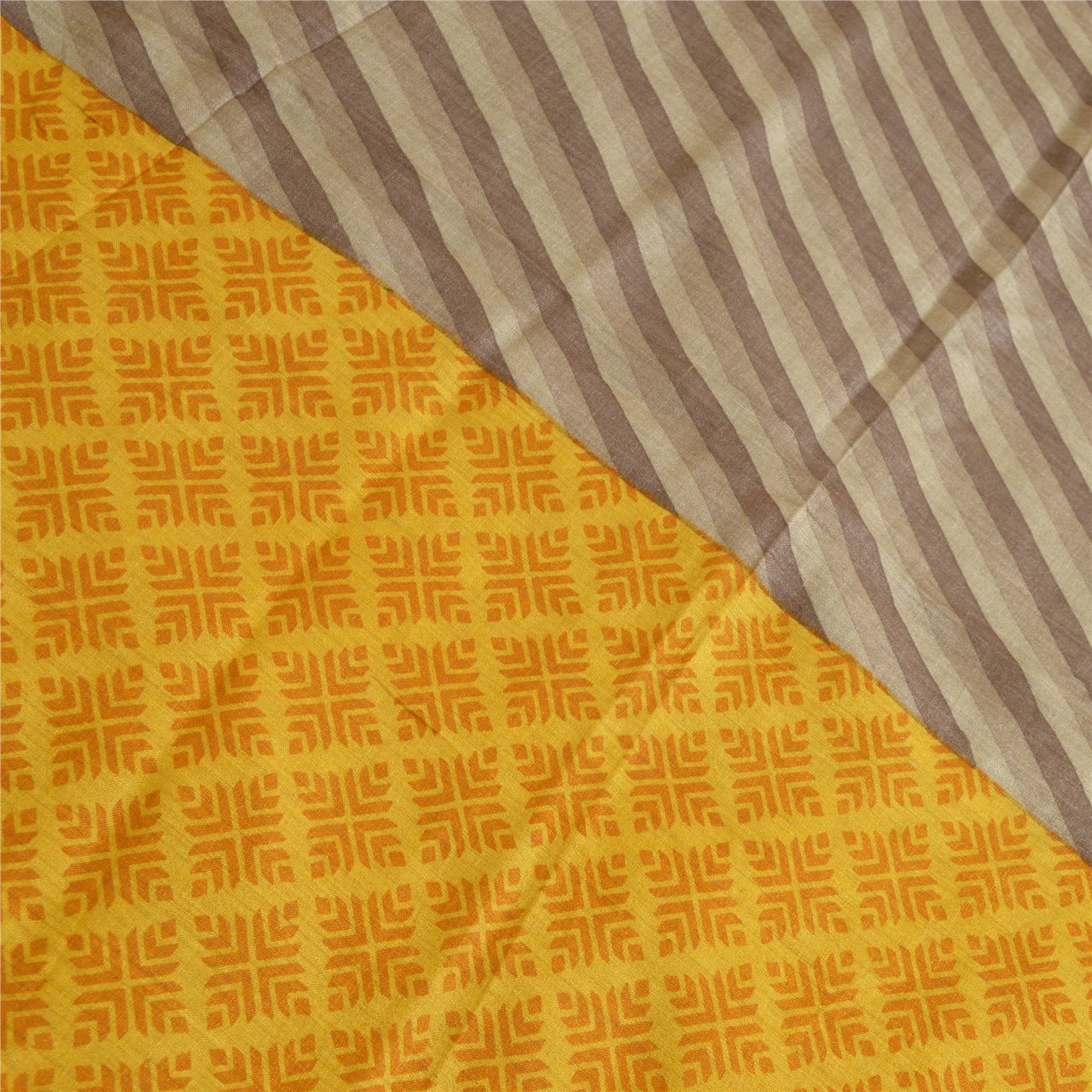 Sanskriti Vintage Long Grey/Yellow Dupatta/Stole Cotton Silk Printed Scarves