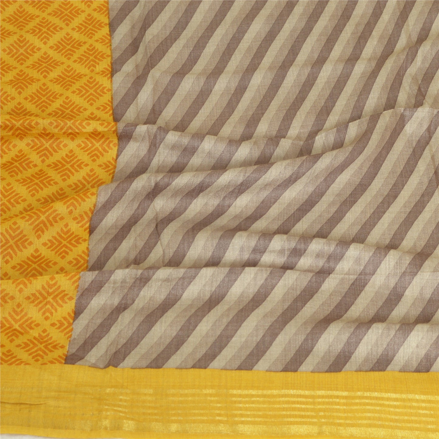 Sanskriti Vintage Long Grey/Yellow Dupatta/Stole Cotton Silk Printed Scarves
