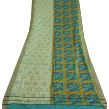 Load image into Gallery viewer, Sanskriti Vintage Long Dupatta Stole Pure Woolen Shawl Ivory/Green Wrap Scarves

