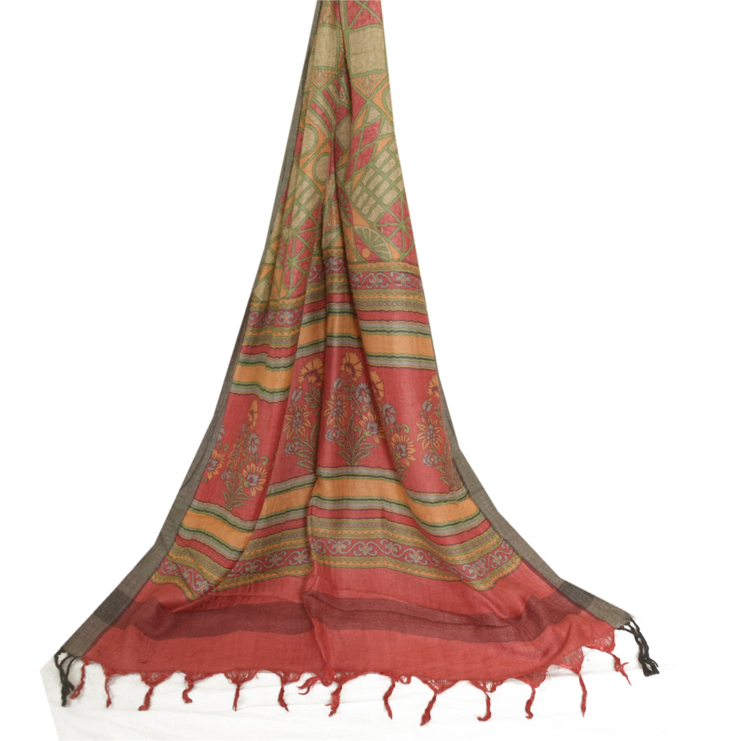 Sanskriti Vintage Long Dupatta Stole Pure Woolen Multicolor Printed Wrap Shawl