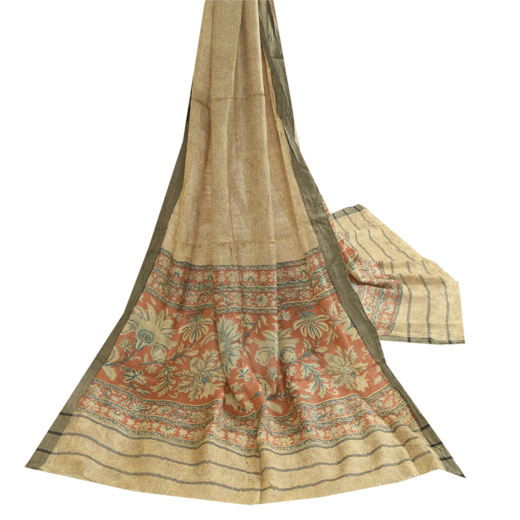 Sanskriti Vintage Long Dupatta Stole Pure Woolen Ivory Wrap Hijab Printed Shawl