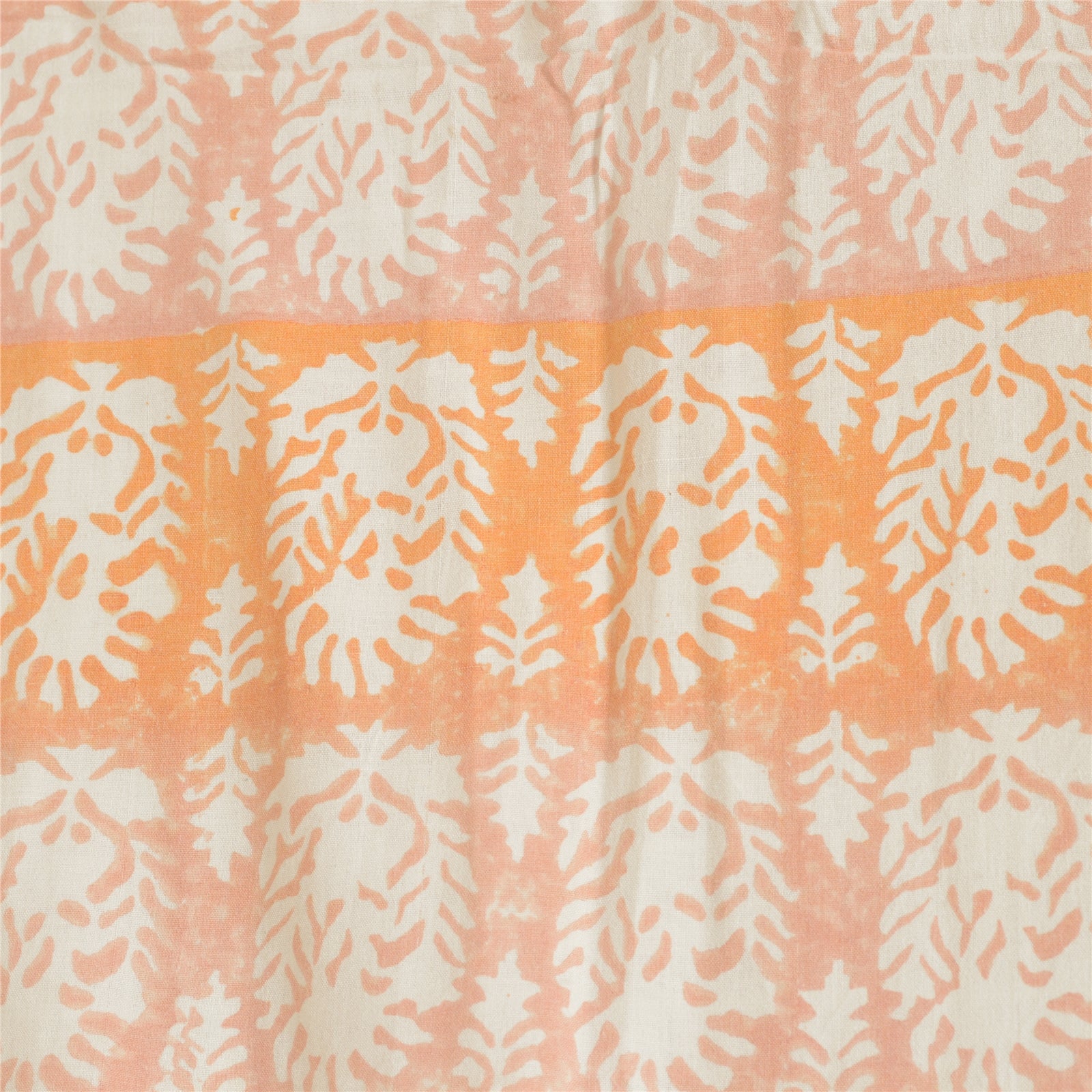 Sanskriti Vintage Saffron-Ivory Dupatta Stole Pure Cotton Ikat Woven Hand Block