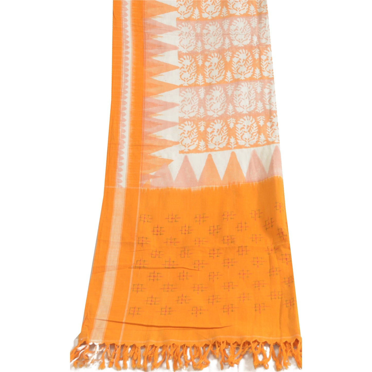 Санскритский винтажный длинный палантин дупатта из чистого хлопка шафраново-белого тканого иката хиджаб