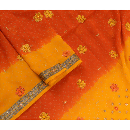 Sanskriti Vintage Long Orange/Saffron Dupatta/Stole Pure Georgette Silk Handmade