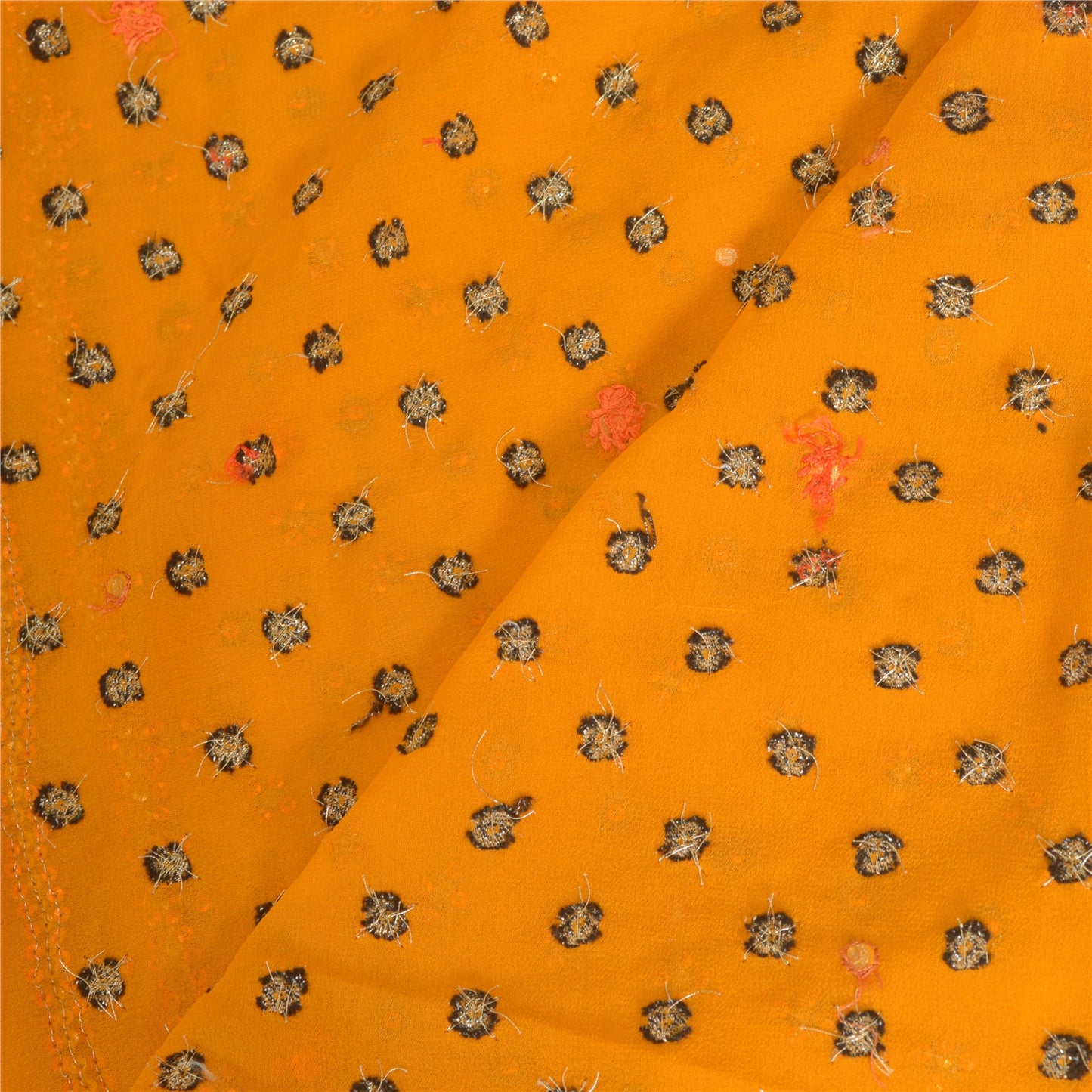 Sanskriti Vintage Long Orange/Saffron Dupatta/Stole Pure Georgette Silk Handmade