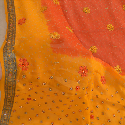 Sanskriti Vintage Long Orange/Saffron Dupatta/Stole Pure Georgette Silk Handmade
