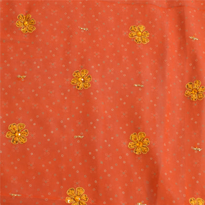 Sanskriti Vintage Long Orange/Saffron Dupatta/Stole Pure Georgette Silk Handmade