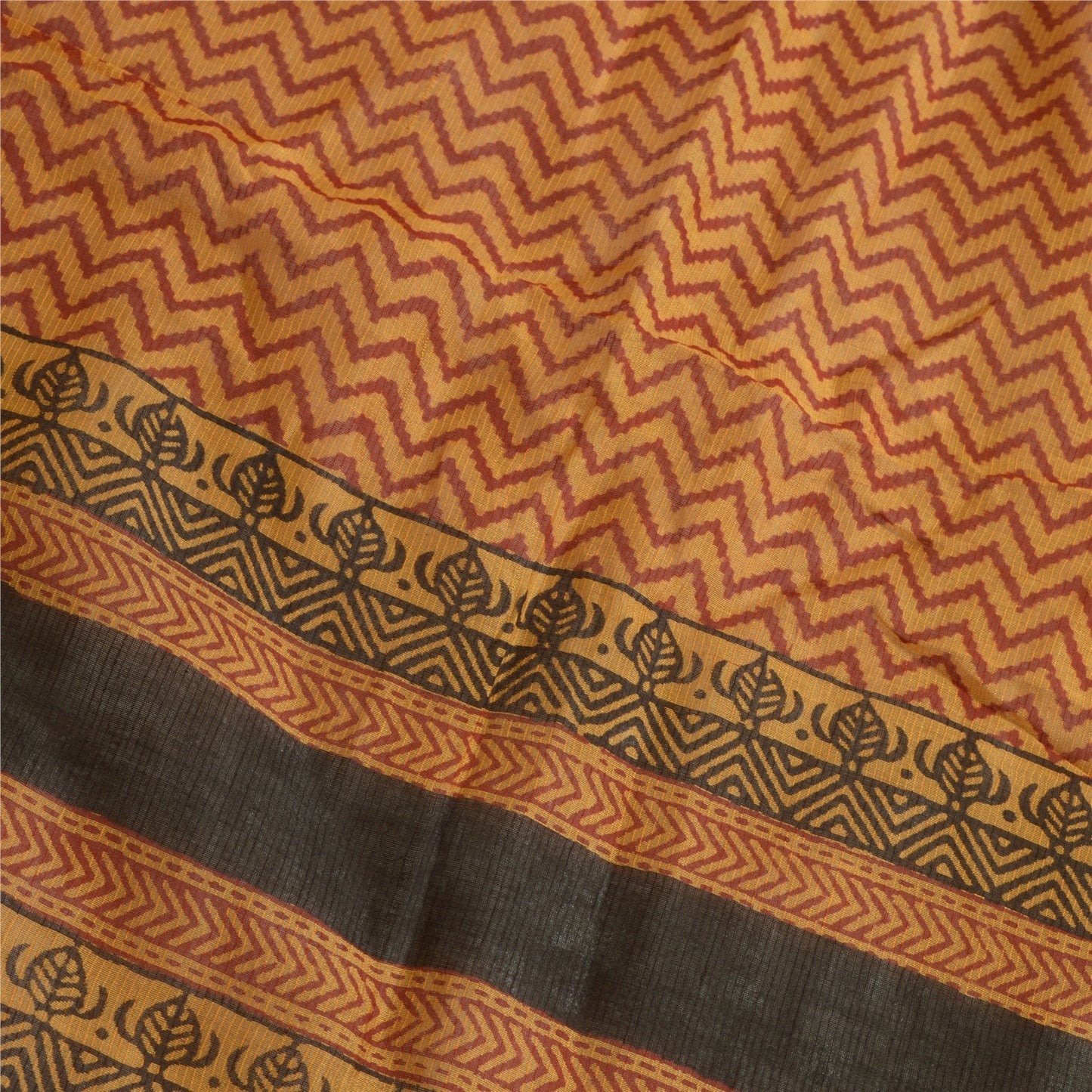 Sanskriti Vintage Long Dupatta Stole Cotton Silk Mustard Hand-Block Print Shawl