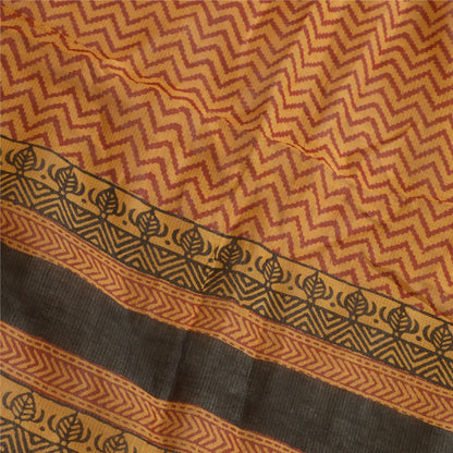 Sanskriti Vintage Long Dupatta Stole Cotton Silk Mustard Hand-Block Print Shawl