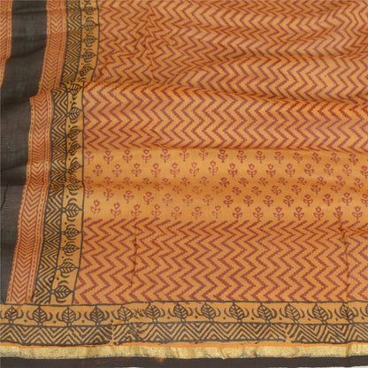 Sanskriti Vintage Long Dupatta Stole Cotton Silk Mustard Hand-Block Print Shawl