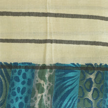Load image into Gallery viewer, Sanskriti Vintage Ivory/Blue Long Dupatta Stole Pure Woolen Printed Wrap Shawl

