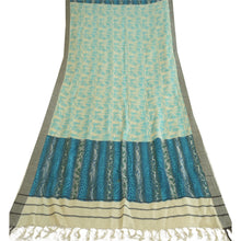 Load image into Gallery viewer, Sanskriti Vintage Ivory/Blue Long Dupatta Stole Pure Woolen Printed Wrap Shawl
