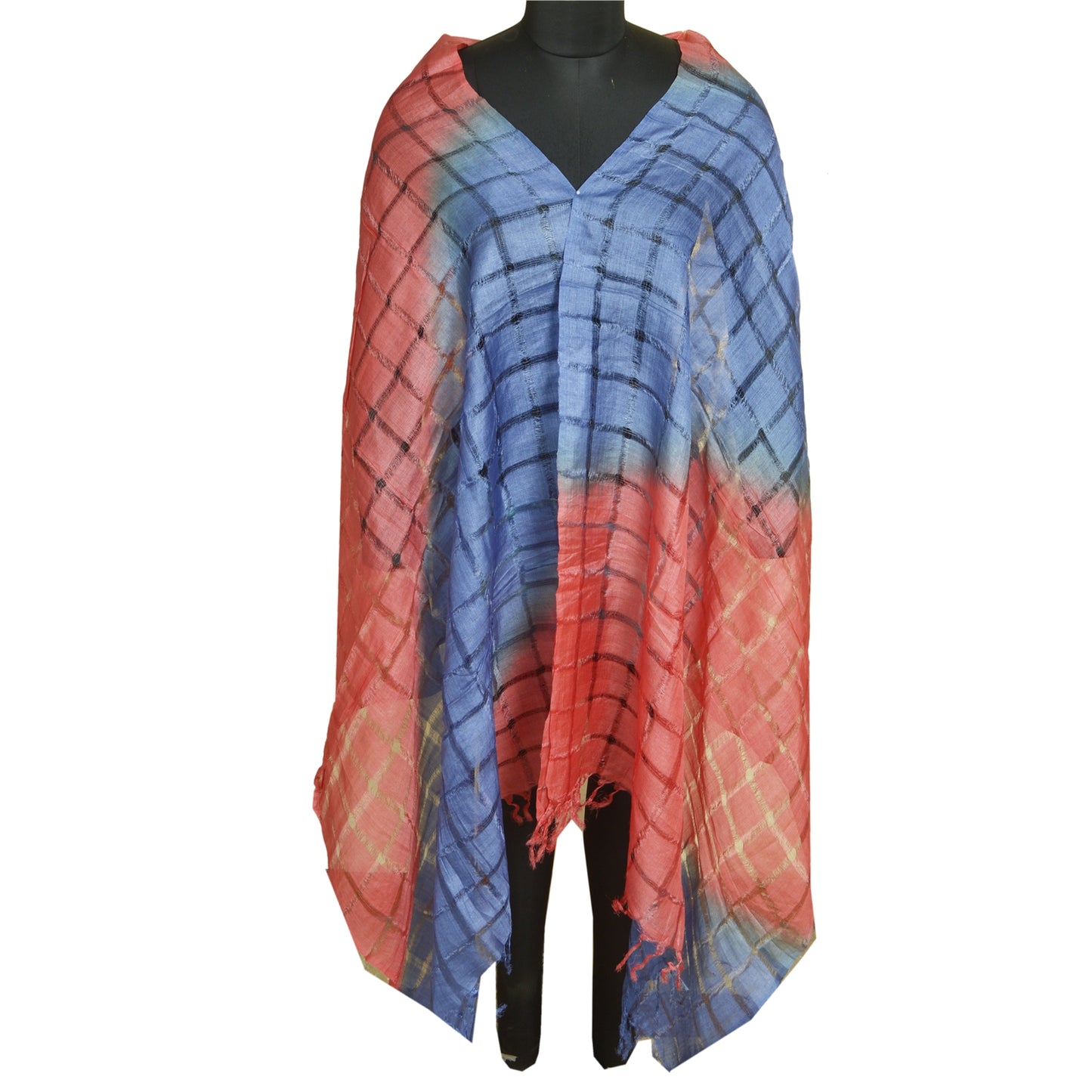 Sanskriti Vintage Long Dupatta Stole Pure Silk Hijab Red/Blue Woven Scarves