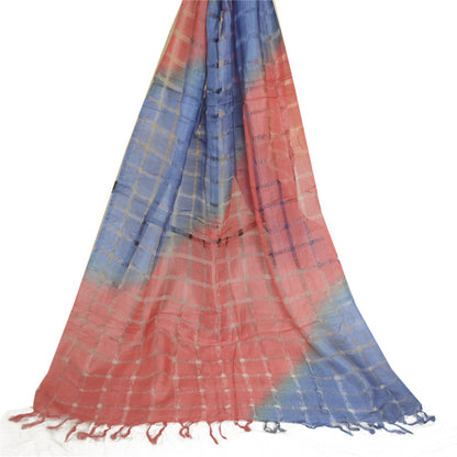 Sanskriti Vintage Long Dupatta Stole Pure Silk Hijab Red/Blue Woven Scarves