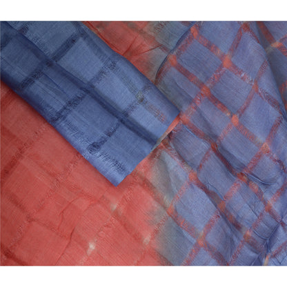 Sanskriti Vintage Long Dupatta Stole Pure Silk Hijab Red/Blue Woven Scarves