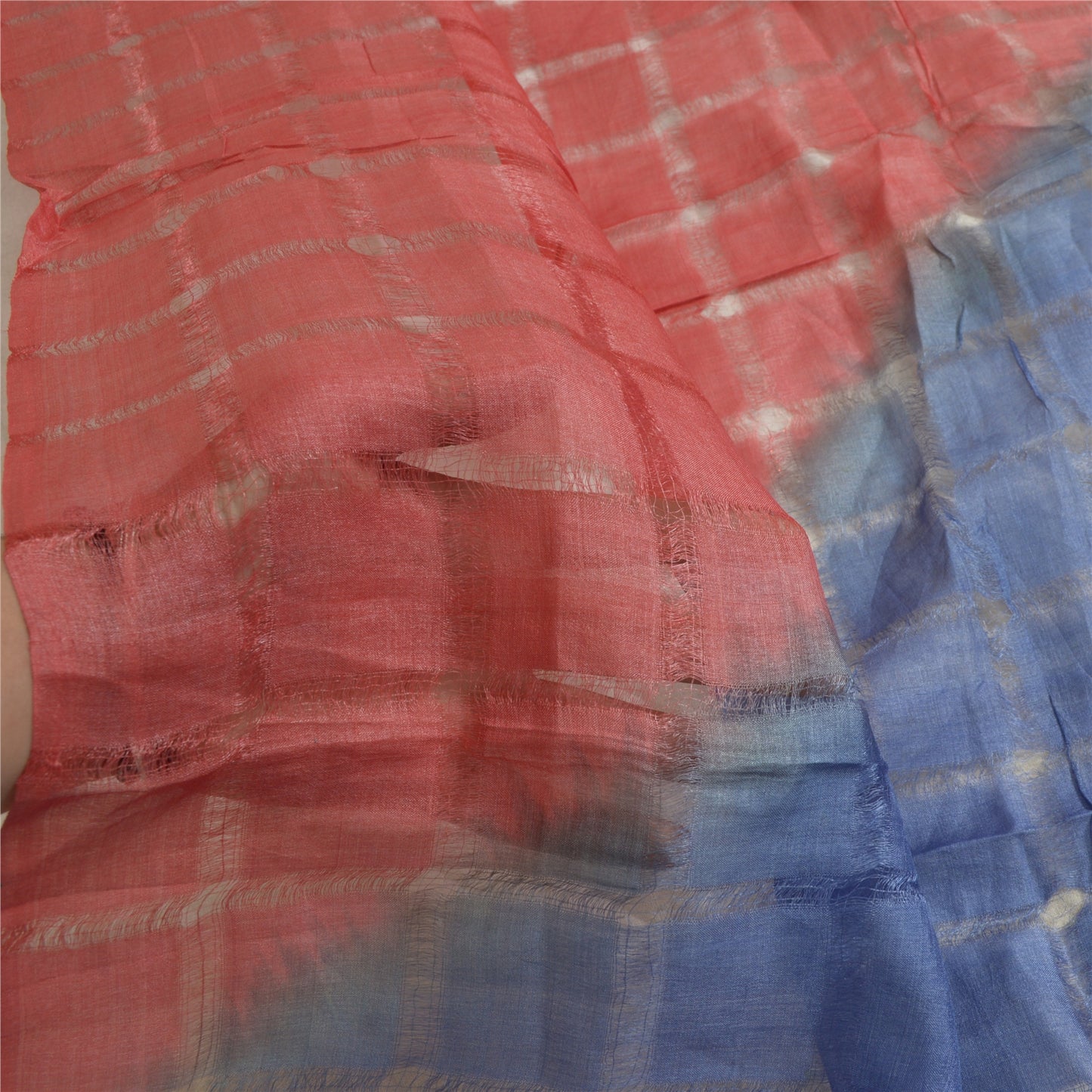 Sanskriti Vintage Long Dupatta Stole Pure Silk Hijab Red/Blue Woven Scarves