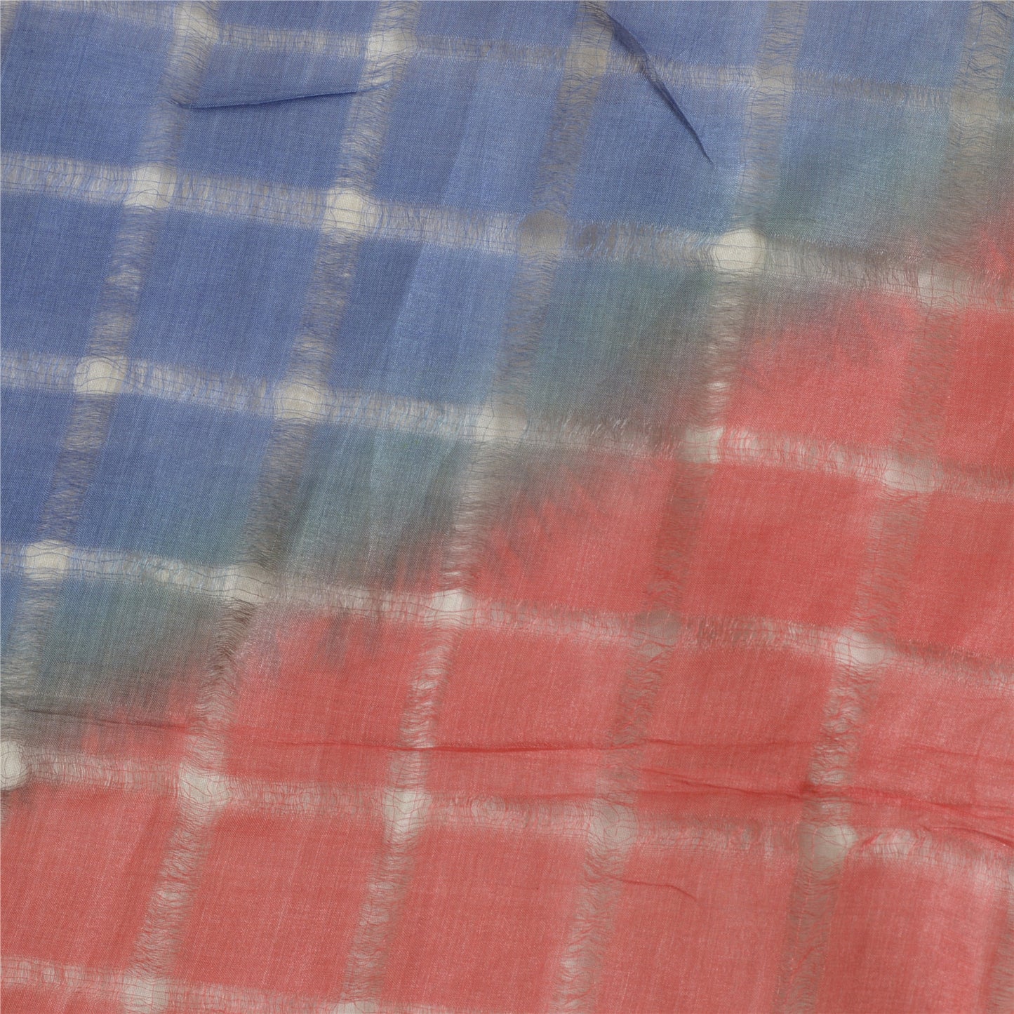 Sanskriti Vintage Long Dupatta Stole Pure Silk Hijab Red/Blue Woven Scarves