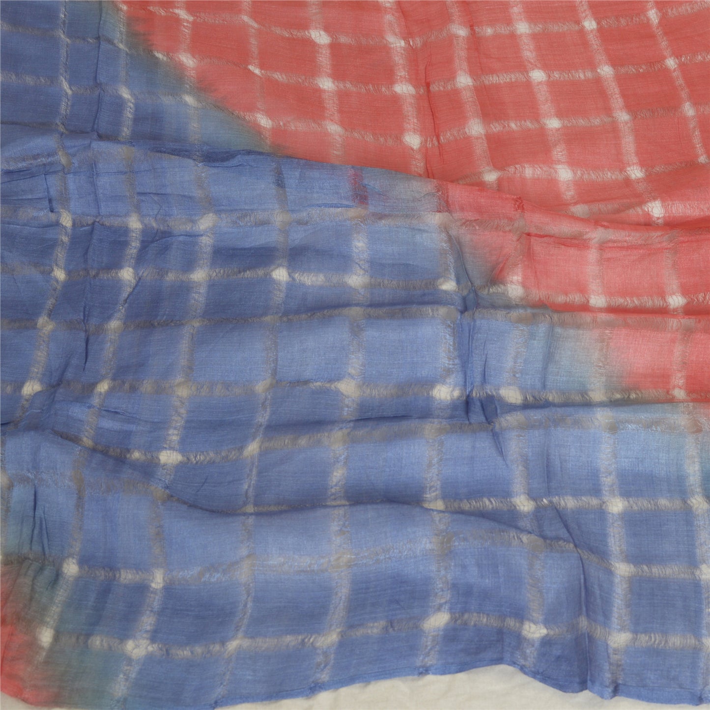 Sanskriti Vintage Long Dupatta Stole Pure Silk Hijab Red/Blue Woven Scarves